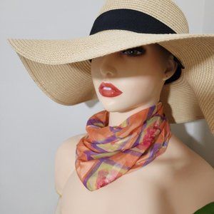 20” Square Silk Scarf Roses Squares Design Coral Purple Yellow Green